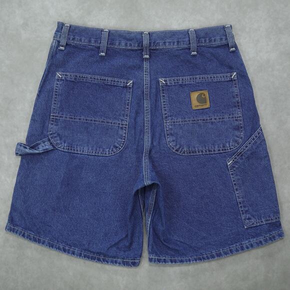 Vintage Carhartt WU1998 Dark Blue Denim Workwear Carpenter Shorts 30x7.5 - Picture 1 of 11